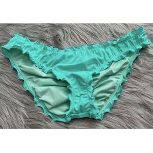 Victorias Secret Swim Bikini Bottom Aqua Ruched Ruffled Ruffle Cheeky NWOT S